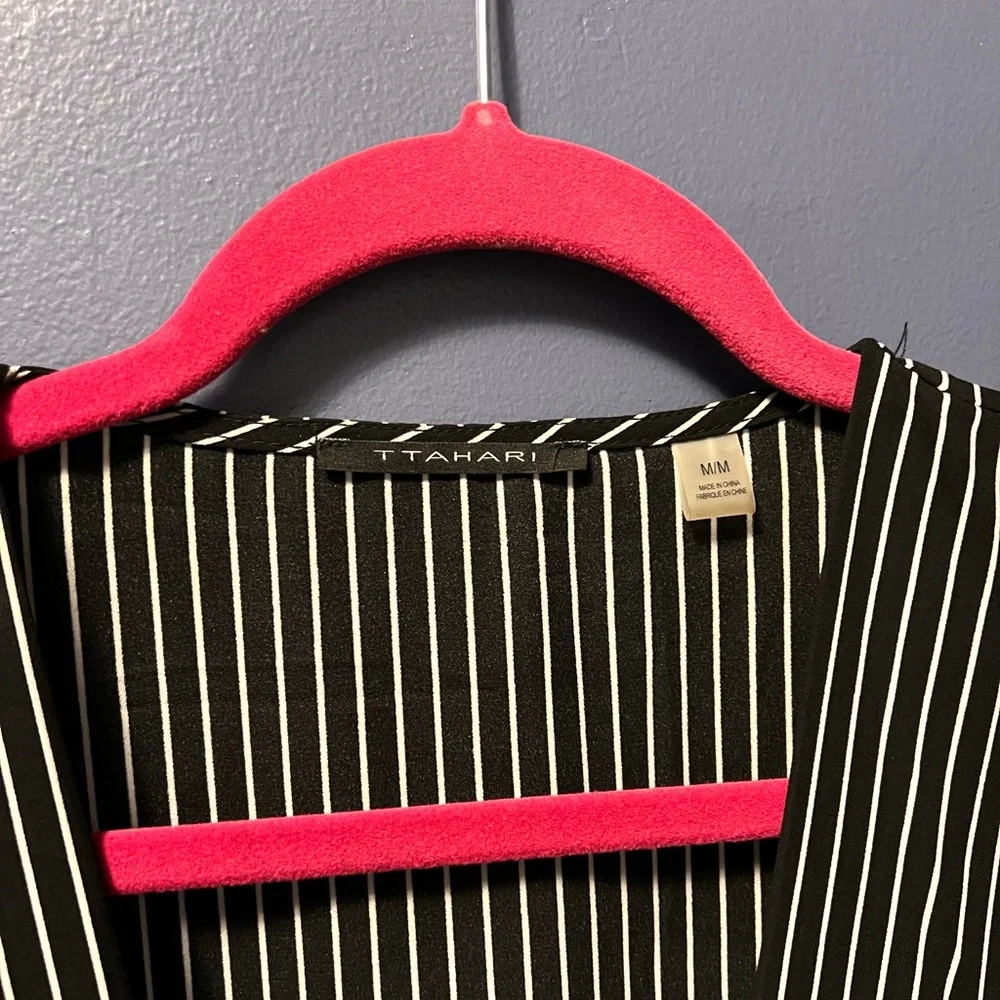 T Tahari Black and White Striped Blouse - Picture 6 of 7